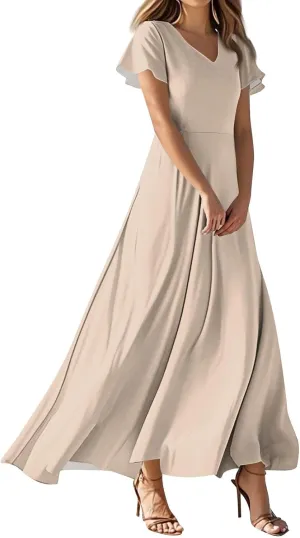 NBXNZWF Summer Dresses for Women 2025 Ruffle Short Sleeve V Neck Maxi Dress Flowy Beach Vacation Casual Dresses