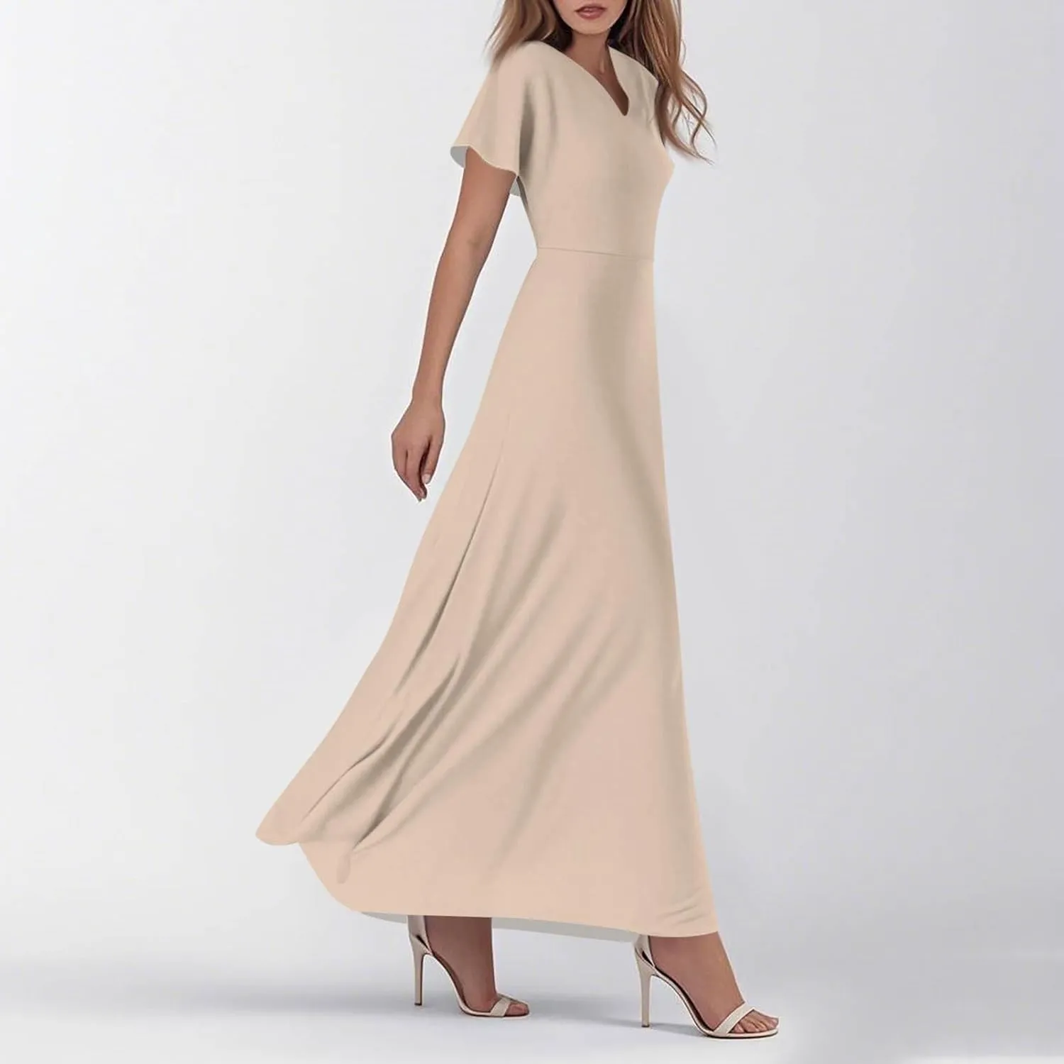 NBXNZWF Summer Dresses for Women 2025 Ruffle Short Sleeve V Neck Maxi Dress Flowy Beach Vacation Casual Dresses
