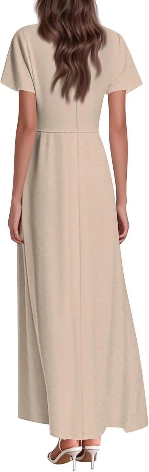 NBXNZWF Summer Dresses for Women 2025 Ruffle Short Sleeve V Neck Maxi Dress Flowy Beach Vacation Casual Dresses