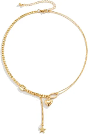Necklaces for Women Fashion Jewelry, Layering Necklaces for Women Heart Star Asymmetrical Pendant Chain Necklaces Jewelry Gifts for Birthday Wedding, 1 Piece