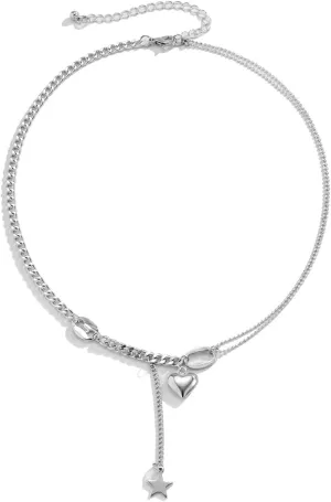 Necklaces for Women Fashion Jewelry, Layering Necklaces for Women Heart Star Asymmetrical Pendant Chain Necklaces Jewelry Gifts for Birthday Wedding, 1 Piece