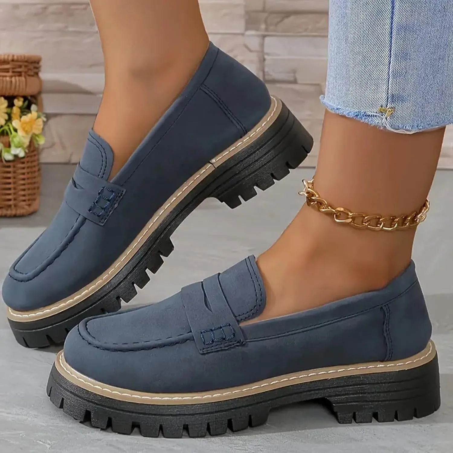 Orthoture Womens Shoes, Orthoture-Orthopedic Platform Loafers, Womens Non Slip Comfortable Retro Slip on Loafers Round Toe Walking Shoe(Black,US 9.5)