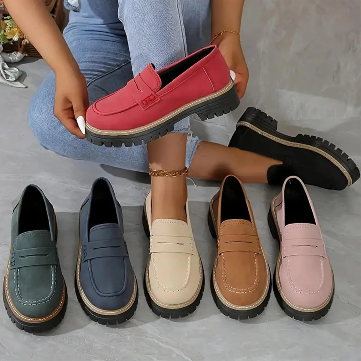 Orthoture Womens Shoes, Orthoture-Orthopedic Platform Loafers, Womens Non Slip Comfortable Retro Slip on Loafers Round Toe Walking Shoe(Black,US 9.5)