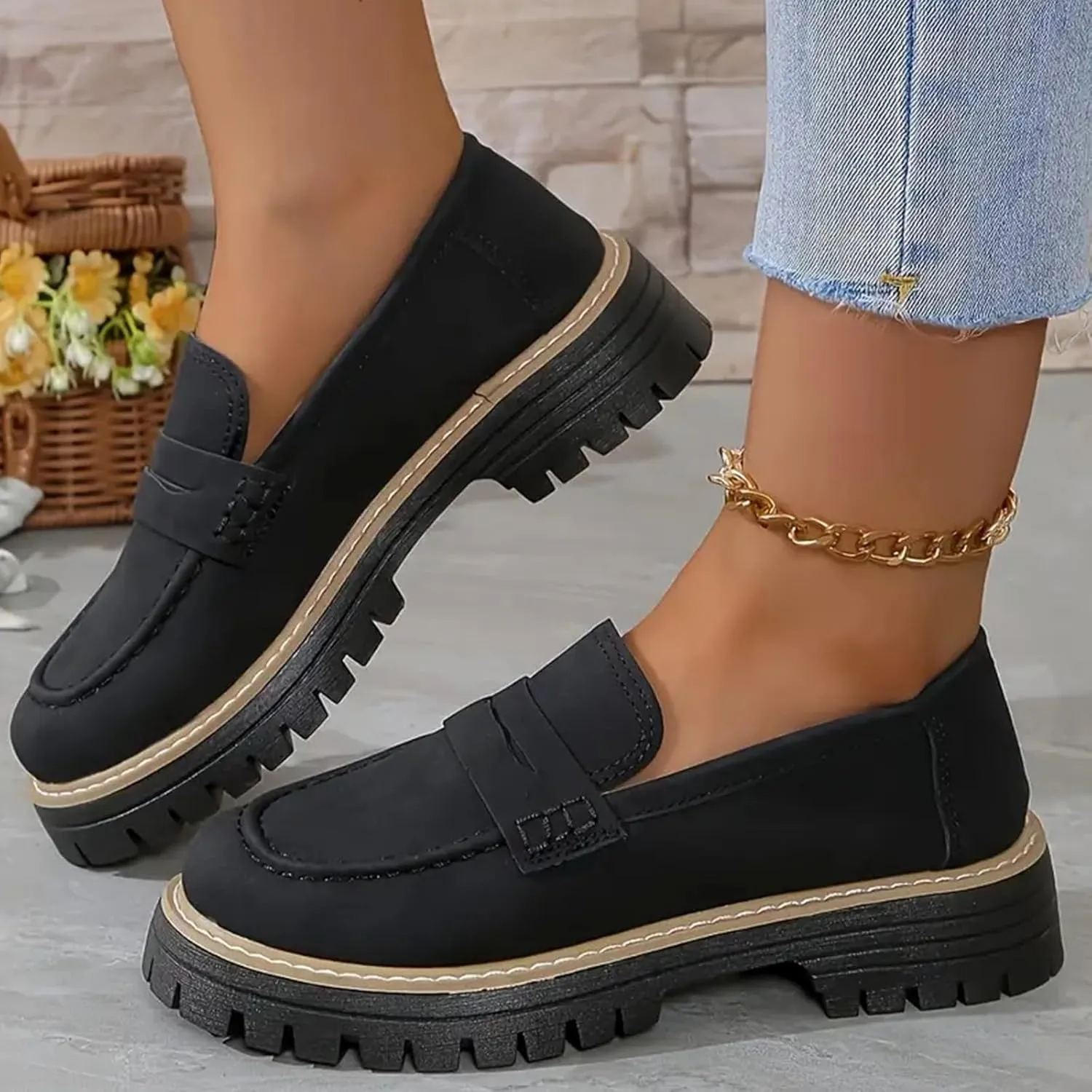 Orthoture Womens Shoes, Orthoture-Orthopedic Platform Loafers, Womens Non Slip Comfortable Retro Slip on Loafers Round Toe Walking Shoe(Black,US 9.5)