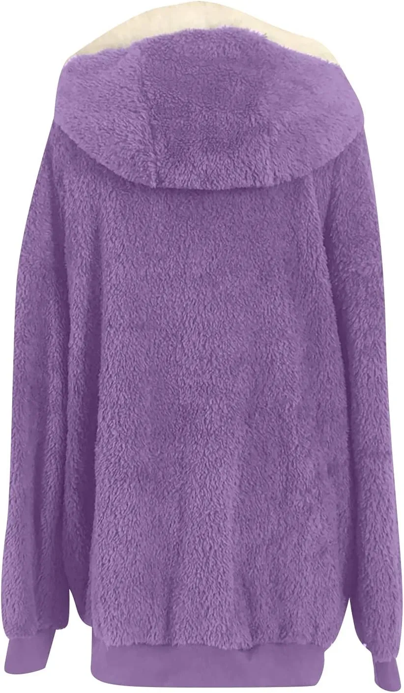 Oversized Fuzzy Fleece Jackets For Women Fashion 2023 Color Block Faux Fur Cardigan Coat Shaggy Warm Winter Outerwear