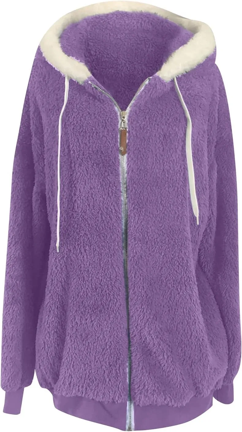 Oversized Fuzzy Fleece Jackets For Women Fashion 2023 Color Block Faux Fur Cardigan Coat Shaggy Warm Winter Outerwear
