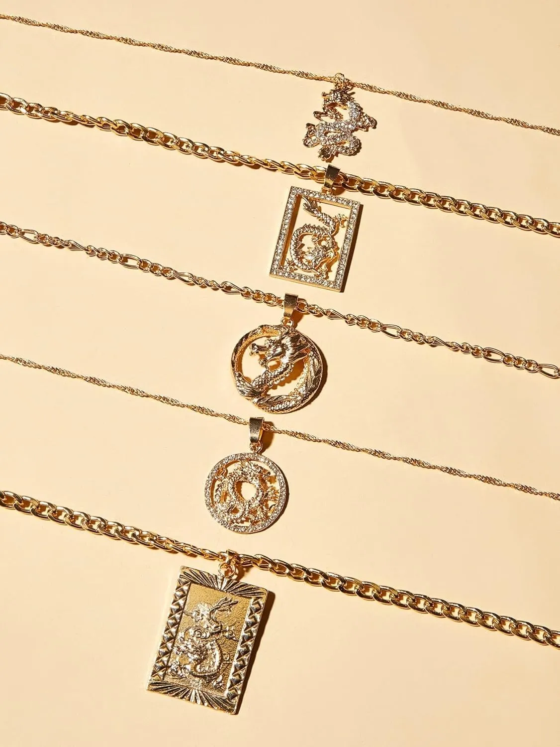 OYOANGLE Women's 5 Piece Gold Layered Necklaces Chunky Chain Pendant Necklaces Jewelry Gifts
