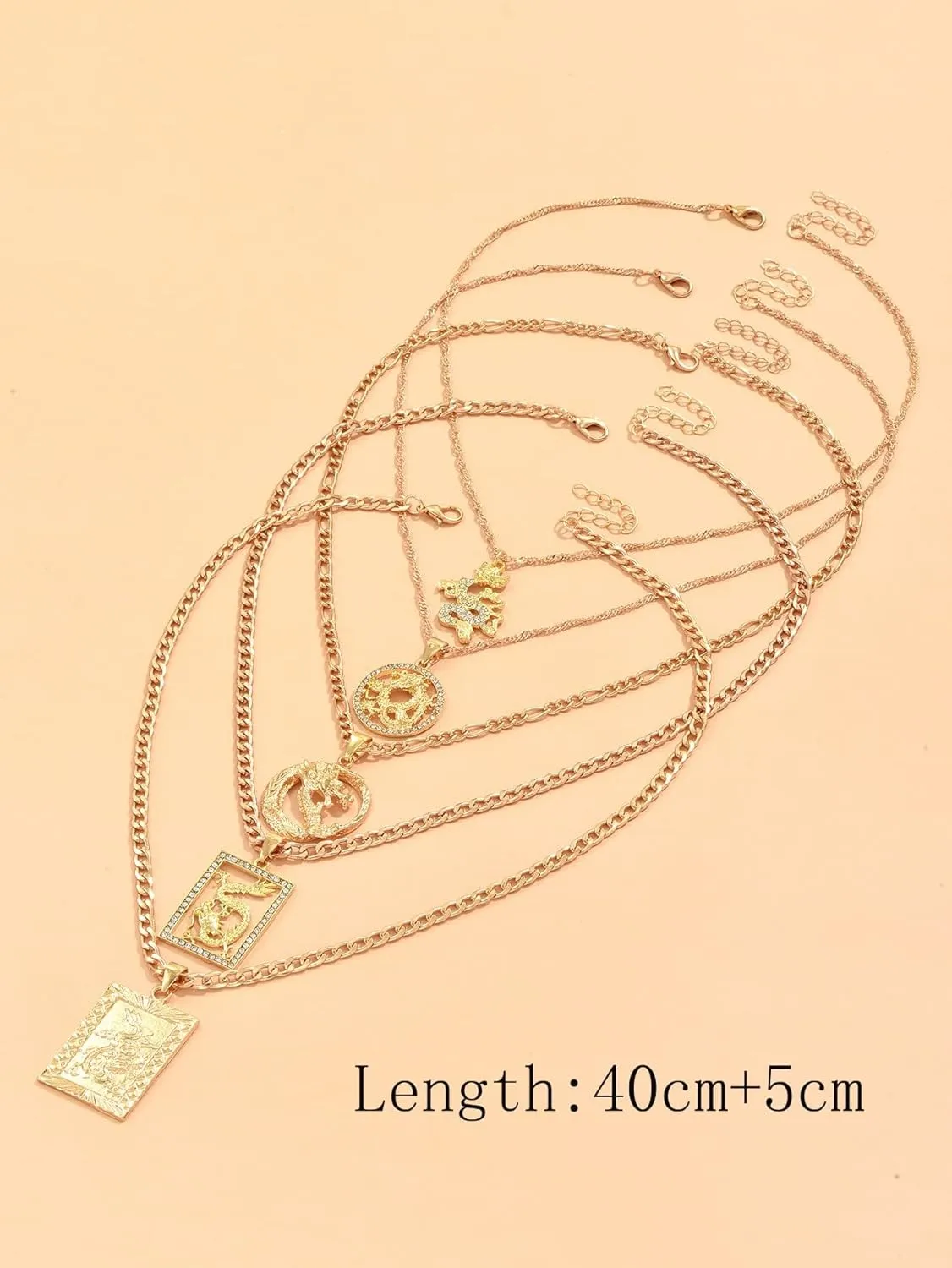 OYOANGLE Women's 5 Piece Gold Layered Necklaces Chunky Chain Pendant Necklaces Jewelry Gifts