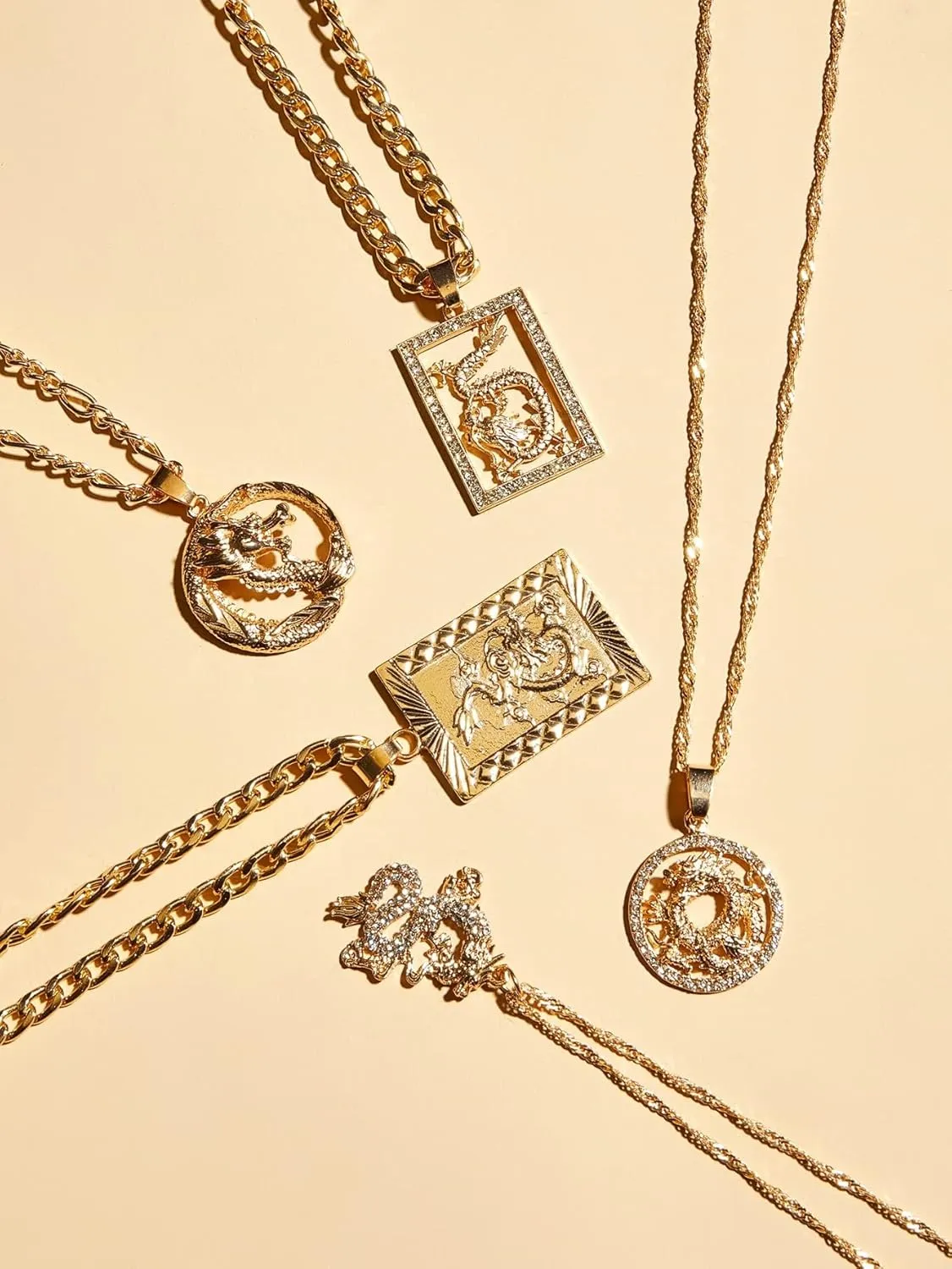 OYOANGLE Women's 5 Piece Gold Layered Necklaces Chunky Chain Pendant Necklaces Jewelry Gifts