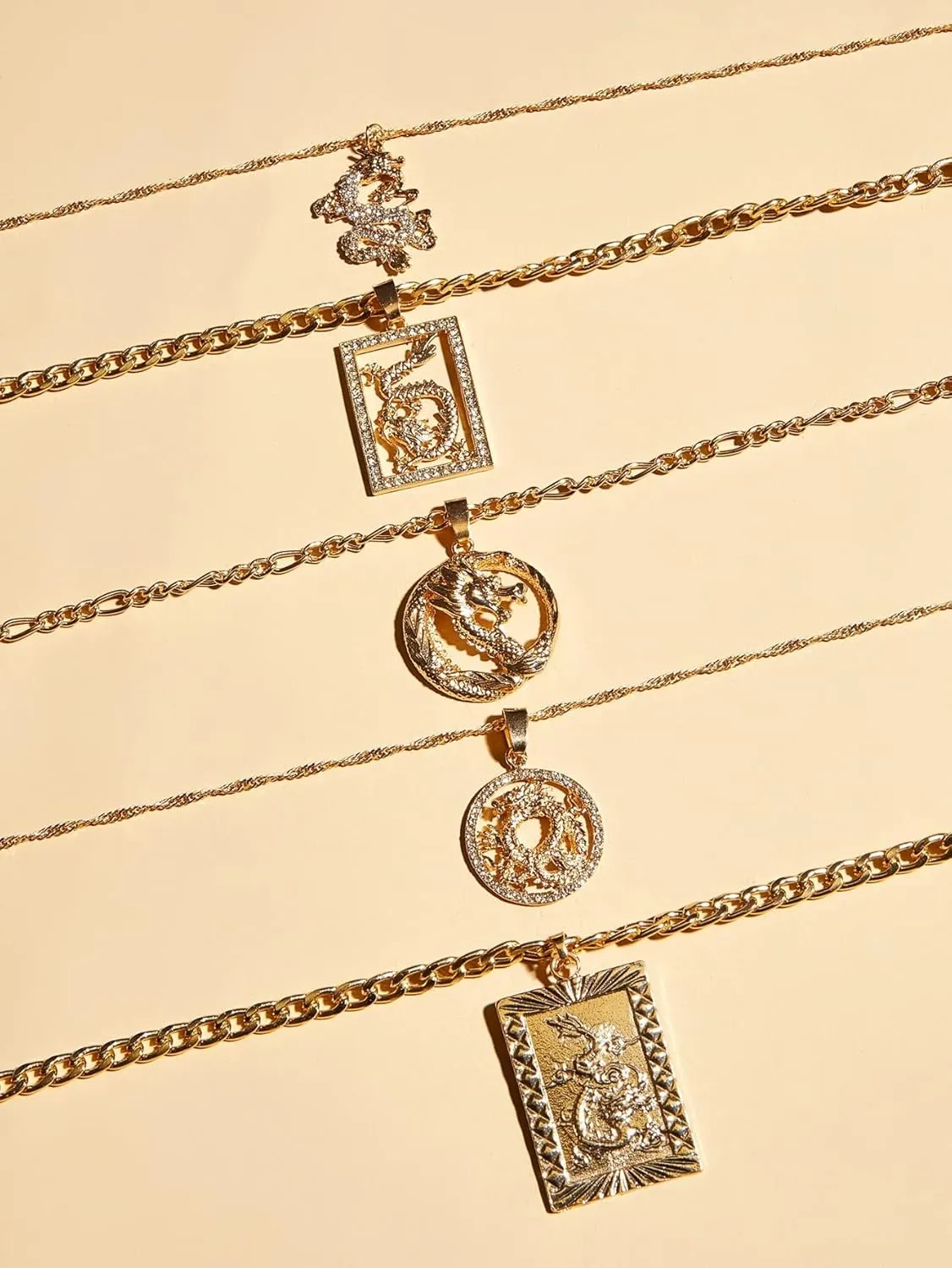 OYOANGLE Women's 5 Piece Gold Layered Necklaces Chunky Chain Pendant Necklaces Jewelry Gifts