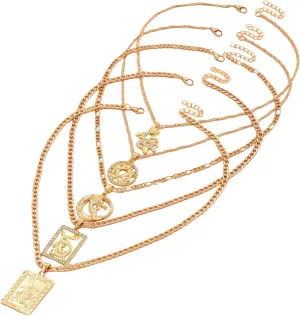 OYOANGLE Women's 5 Piece Gold Layered Necklaces Chunky Chain Pendant Necklaces Jewelry Gifts