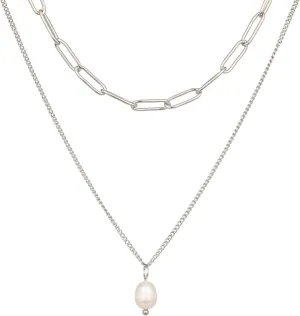Paperclip Chain Choker Necklaces for Women Gold Layered Freshwater Pearl Charm Necklaces Stacks Simple Fashion Necklaces Trendy Gold Pearl Jewelry Sets
