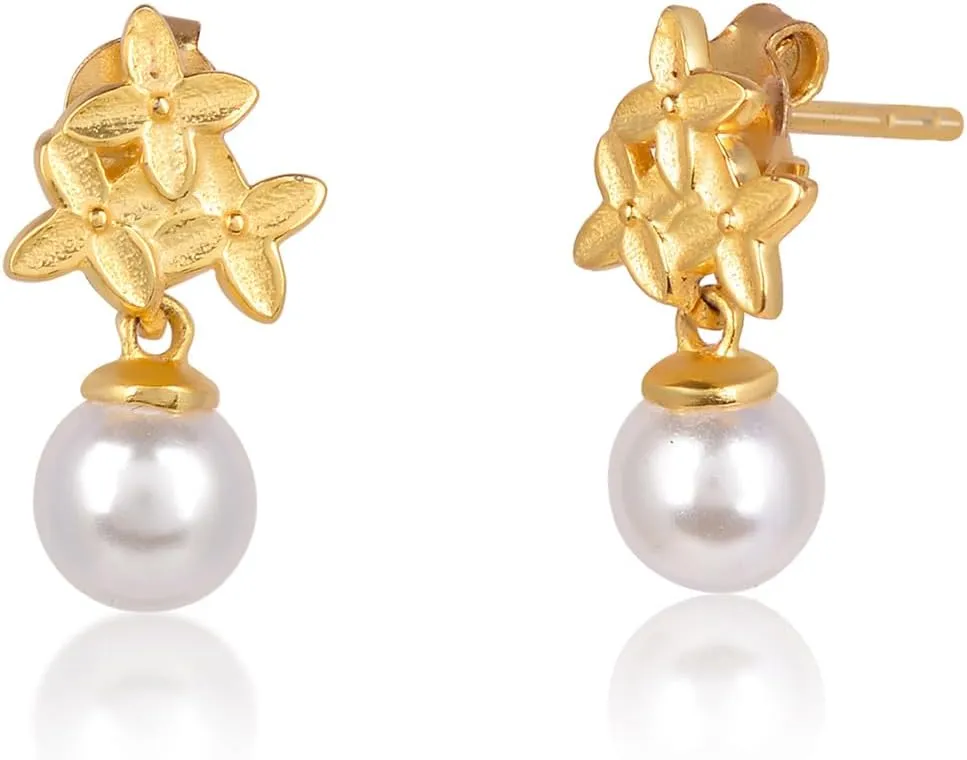 Pearl Earrings For Women Gold Plated Sterling Silver Floral Design Trendy Dangle Drop Earrings Fancy Wedding Party Gift Ear Ring