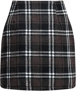 Pencil Skirts for Women Plaid Soft Casual High Waisted Skirt Cotton Linen Slim-Fit Warp Sexy Skirt Tummy Work Skirt