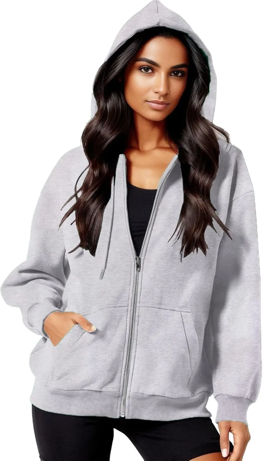 PeQAQ Women Oversized Zip Up Hoodies Sweatshirts Winter Clothes Teen Girl Fall Coats Casual Drawstring Jackets With Pockets