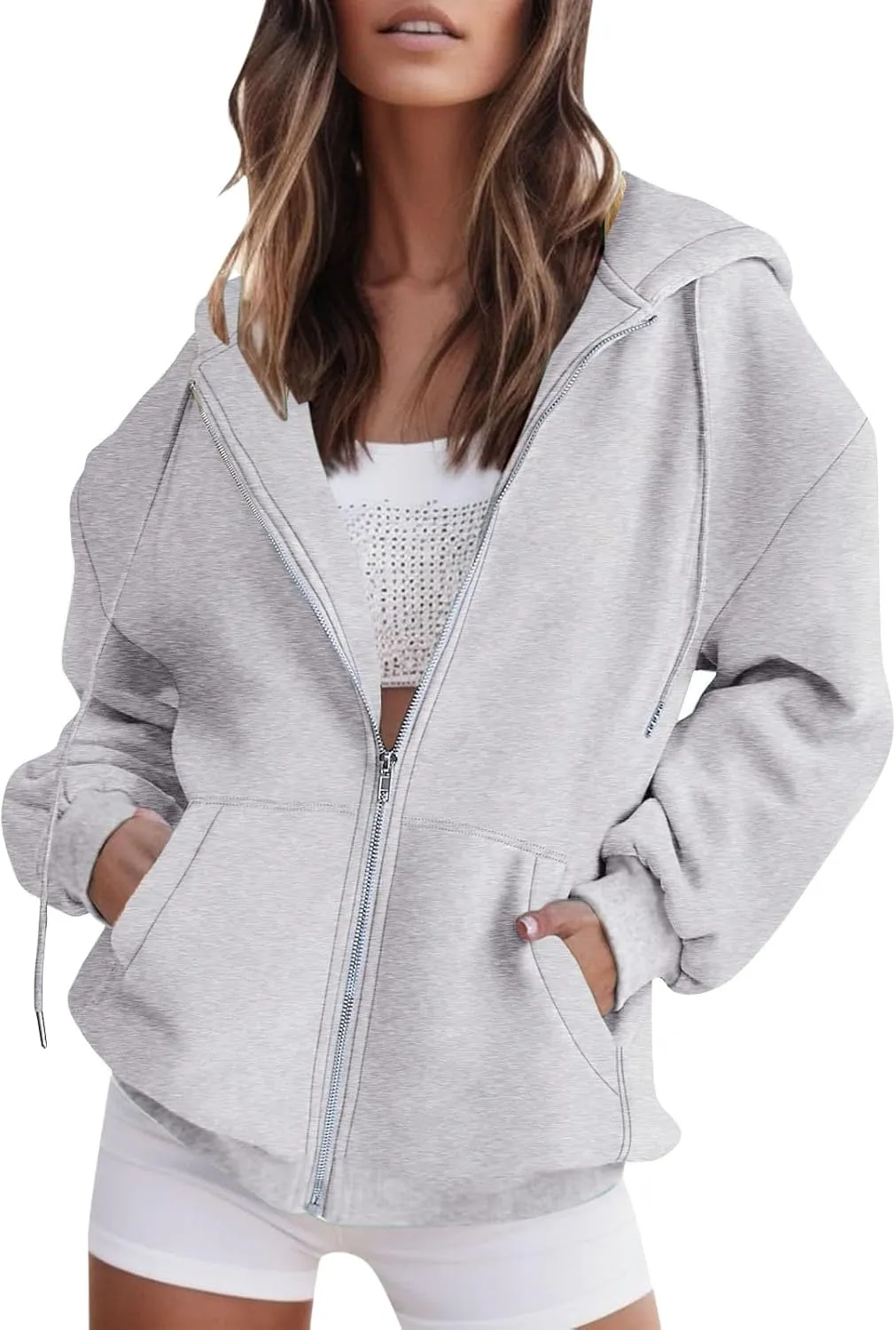 PeQAQ Women Oversized Zip Up Hoodies Sweatshirts Winter Clothes Teen Girl Fall Coats Casual Drawstring Jackets With Pockets