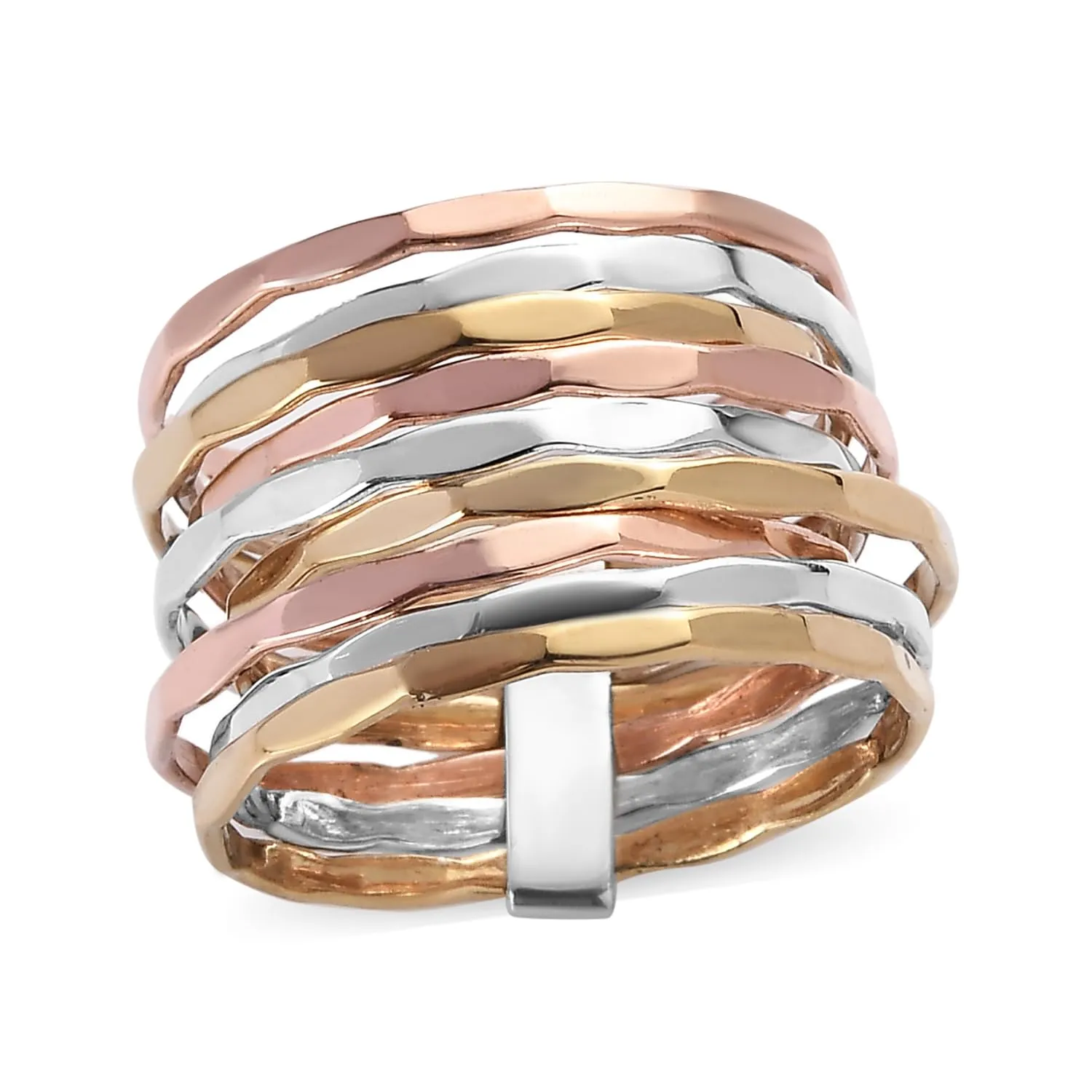 PHNX 3 Tone Hammered Statement Stackable chunky Band Rings For Women SIlver Copper Brass Ring Thin Band for Women, 9 Stacked Rings