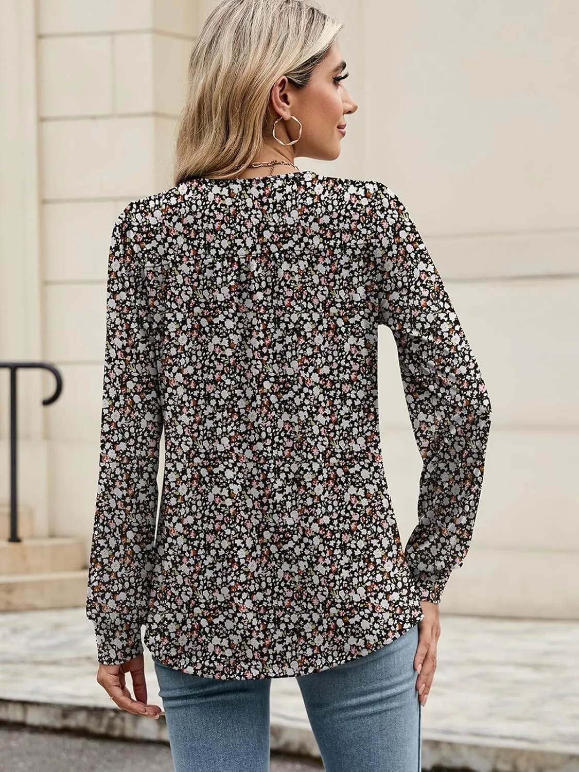 Poetsky Women's Casual Puff Long Sleeve Shirts 2024 Fall Fashion Square Neck Tops Loose Fit Dressy Tunic Blouses