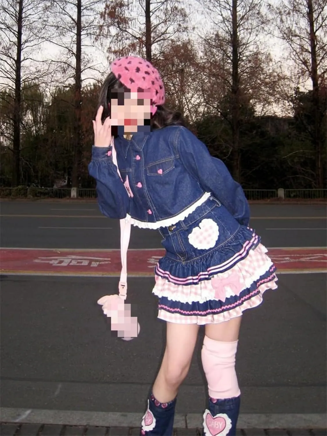 Pokn Jean Mini Skirt Cutecore Preppy Lolita Kawaii Harajuku Y2K Denim Skirt Lace Cake Clothes