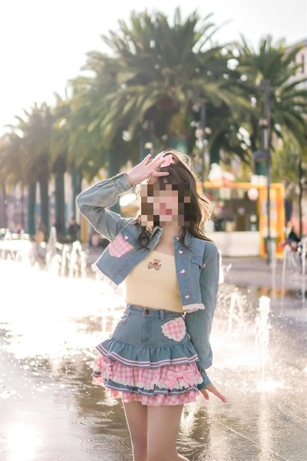 Pokn Jean Mini Skirt Cutecore Preppy Lolita Kawaii Harajuku Y2K Denim Skirt Lace Cake Clothes