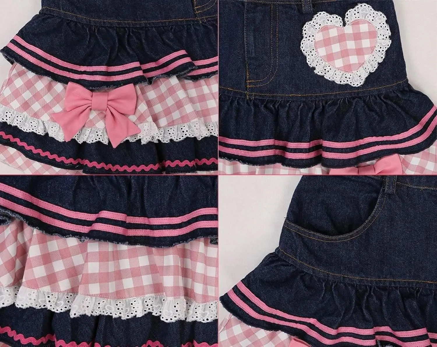 Pokn Jean Mini Skirt Cutecore Preppy Lolita Kawaii Harajuku Y2K Denim Skirt Lace Cake Clothes