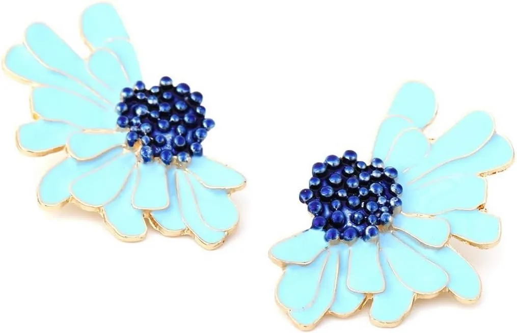 Pretty Boho Texture Flower Earrings for Women Enamel Metal Unique Floral Cute Hawaiian Vacation Statement Fashion Jewelry
