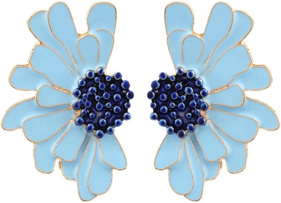 Pretty Boho Texture Flower Earrings for Women Enamel Metal Unique Floral Cute Hawaiian Vacation Statement Fashion Jewelry