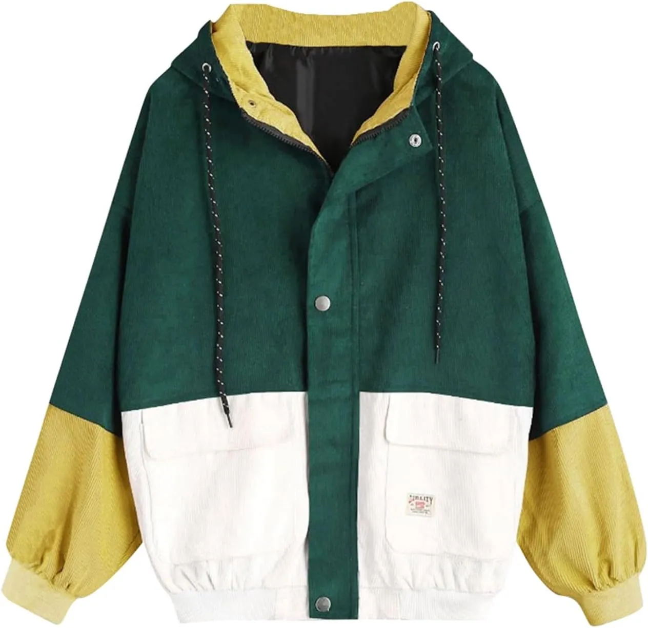 PTOLOCIF Womens Hoodies Jackets Colorblock Patchwork Coats Button up Oversized Jackets Drawstring Hooded Outwear with Pockets
