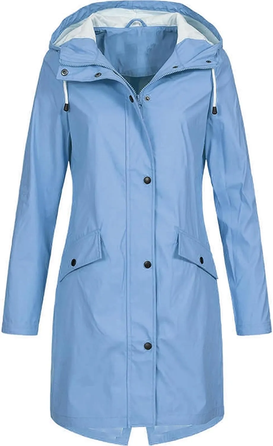Rain Coat for Women Waterproof Windproof Rain Jacket Casual Lightweight Hooded Raincoat Drawstring Windbreaker, Black