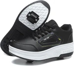 Roller Skate Shoes, Roller Skates Shoes with Wheels, Skateboard Shoes, Inline Skate, Adjustable Women's Shoes with Wheels for Girls, Running Skateboard, Inline Roller Skates, Black, EU 37