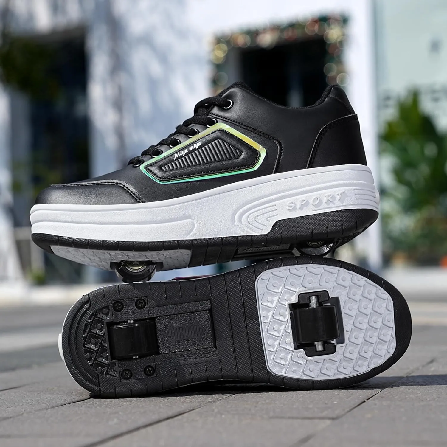 Roller Skate Shoes, Roller Skates Shoes with Wheels, Skateboard Shoes, Inline Skate, Adjustable Women's Shoes with Wheels for Girls, Running Skateboard, Inline Roller Skates, Black, EU 37