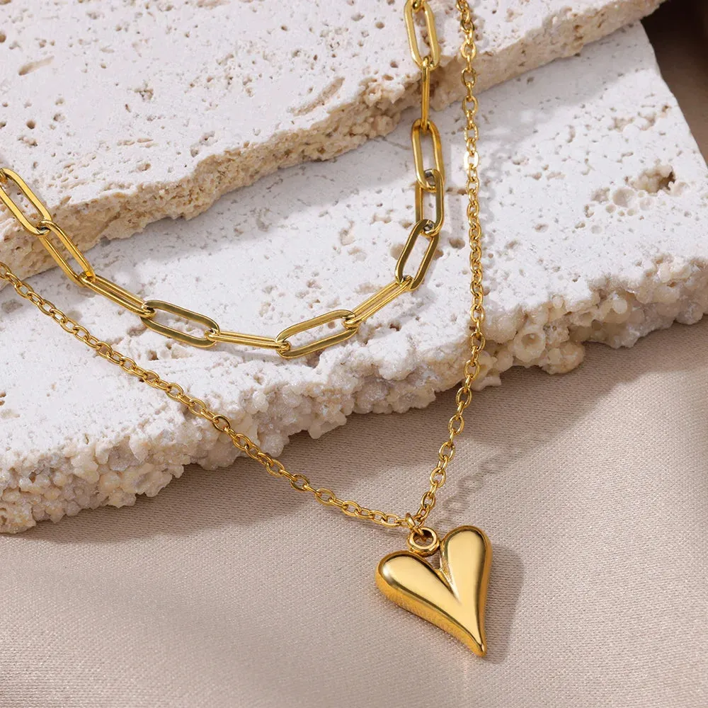 Romantic Double Layered Heart Chain Necklace