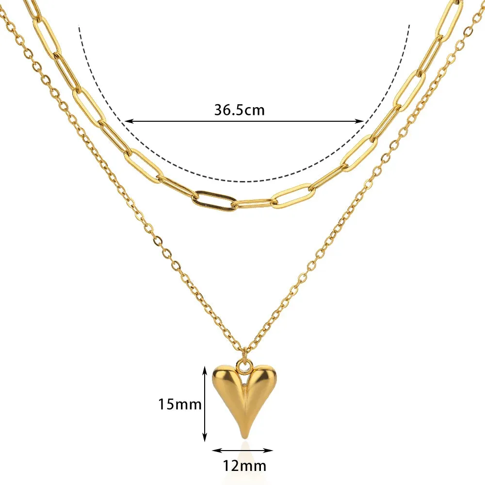 Romantic Double Layered Heart Chain Necklace