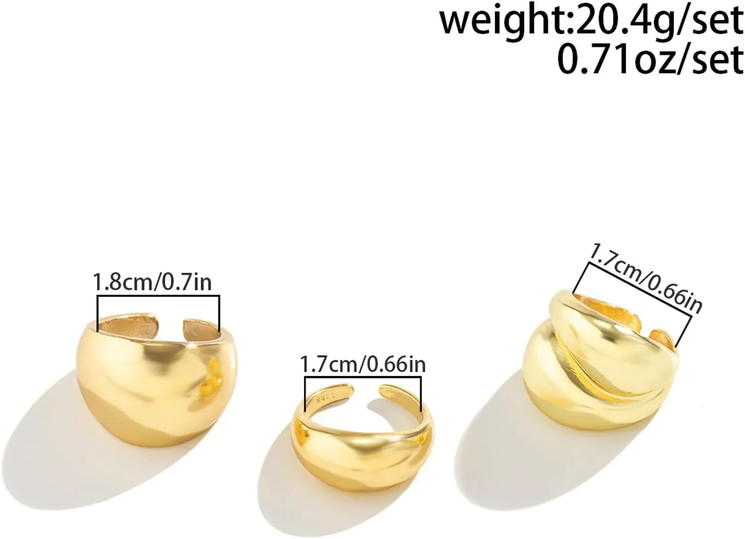 Rrdaily Chunky Gold Rings Set for Women,Irregular Adjustable Gold Silver Thick Rings Fashion Statement Open Dome Ring Geometric Aesthetic Stacked Rings Curved Minimalist Simple Rings