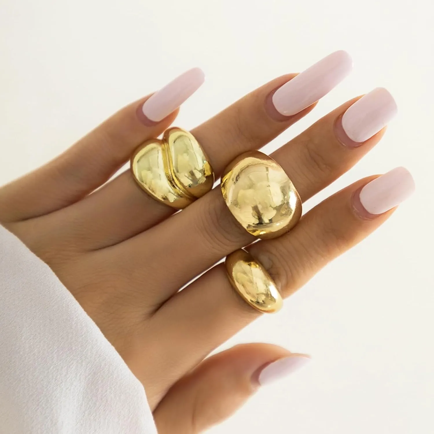 Rrdaily Chunky Gold Rings Set for Women,Irregular Adjustable Gold Silver Thick Rings Fashion Statement Open Dome Ring Geometric Aesthetic Stacked Rings Curved Minimalist Simple Rings