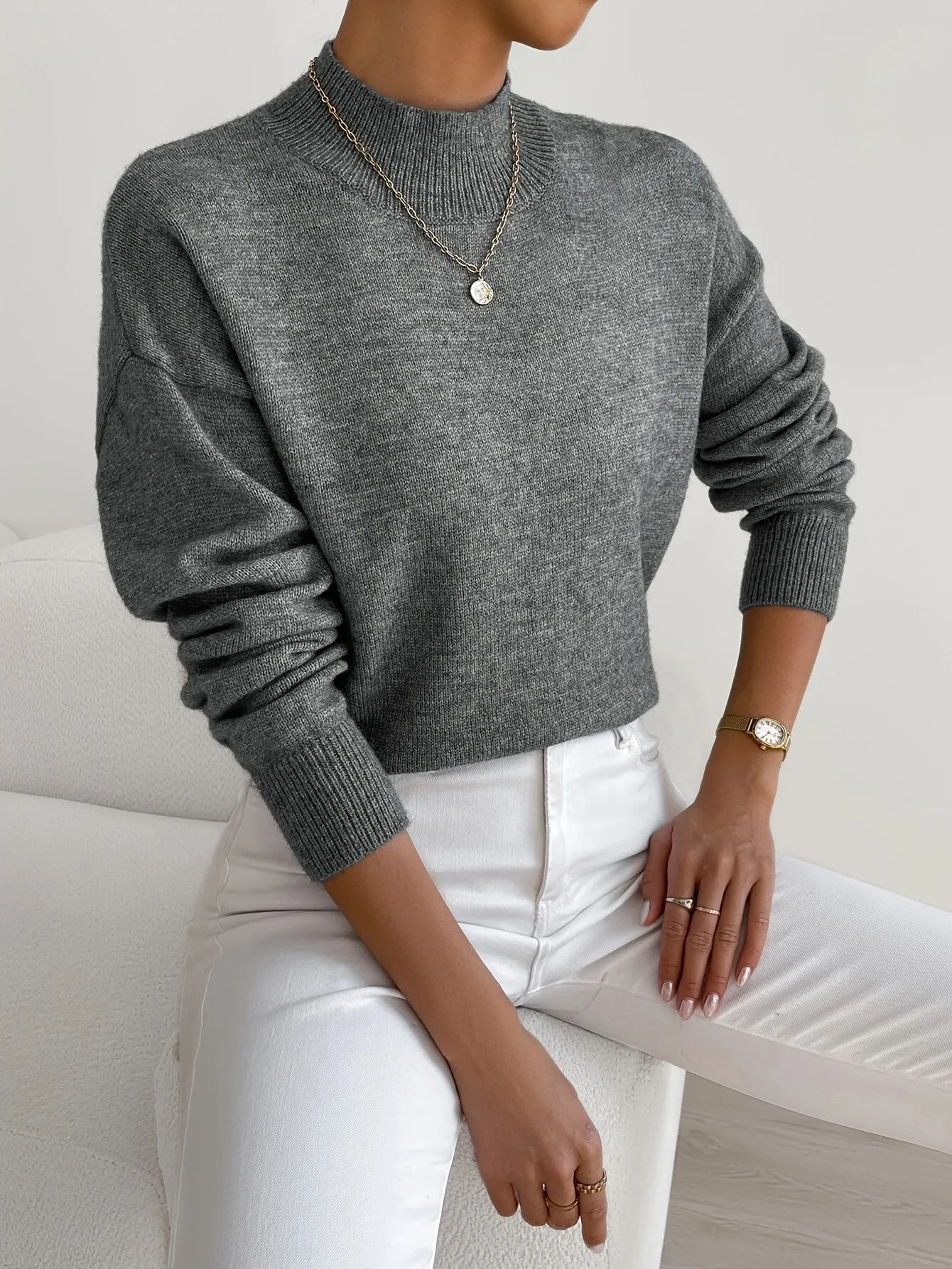 Sanae - Classic High Neck Knit Sweater