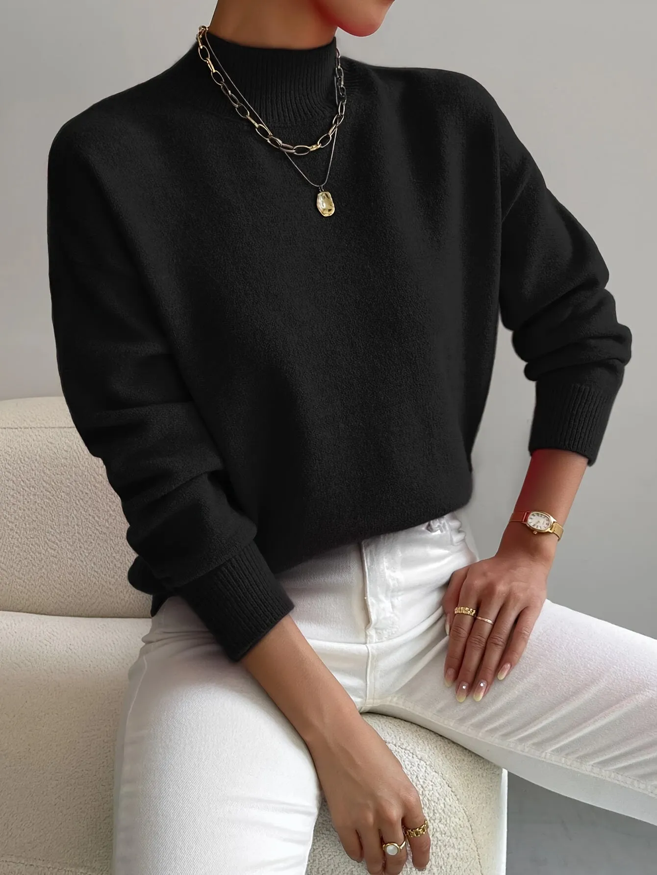 Sanae - Classic High Neck Knit Sweater