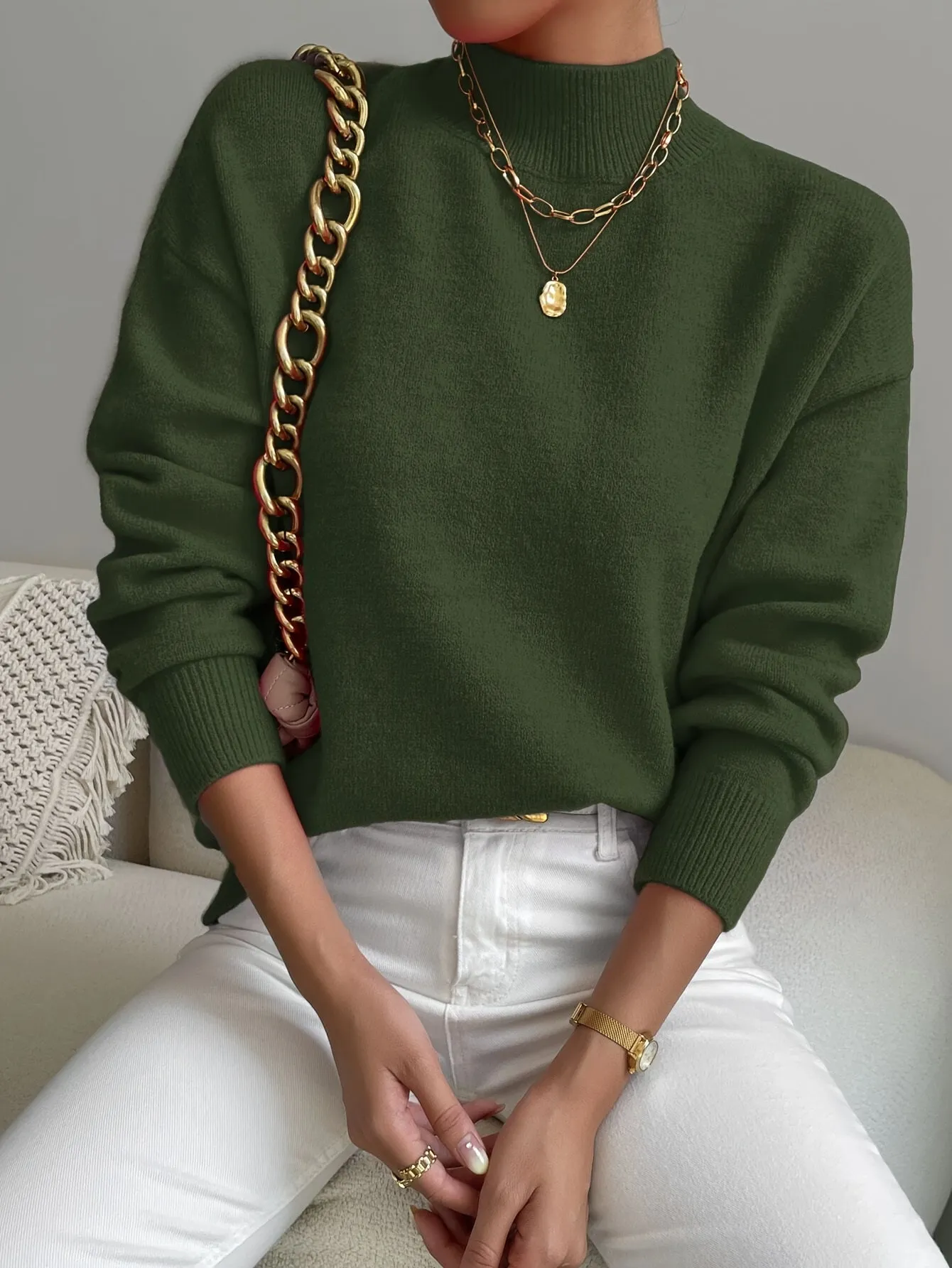 Sanae - Classic High Neck Knit Sweater