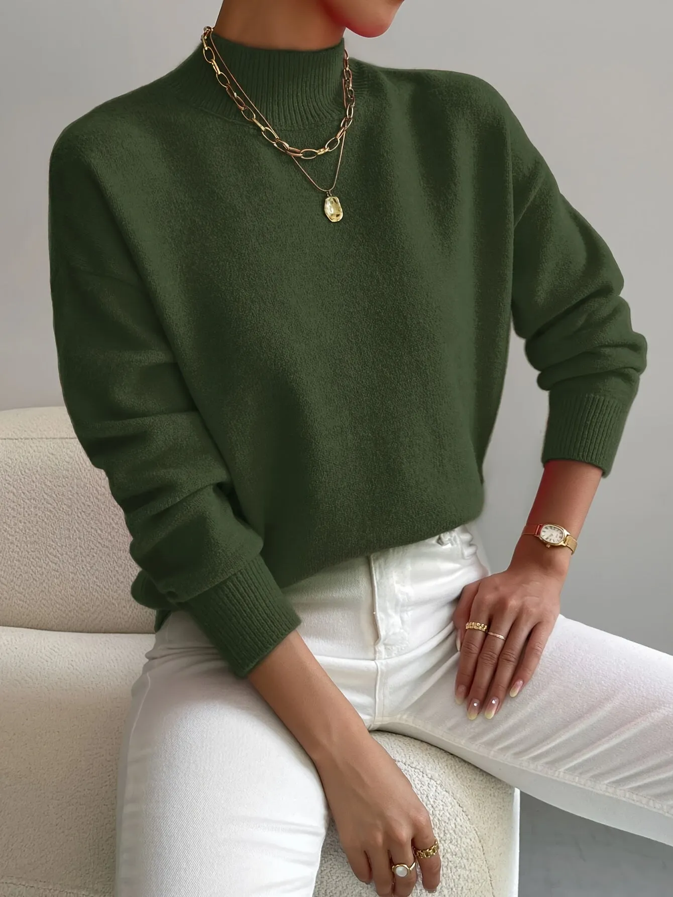 Sanae - Classic High Neck Knit Sweater