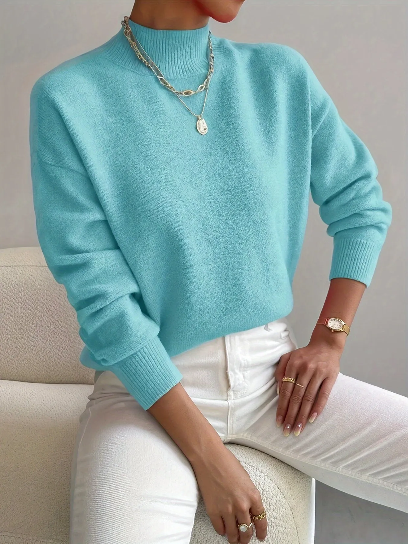 Sanae - Classic High Neck Knit Sweater