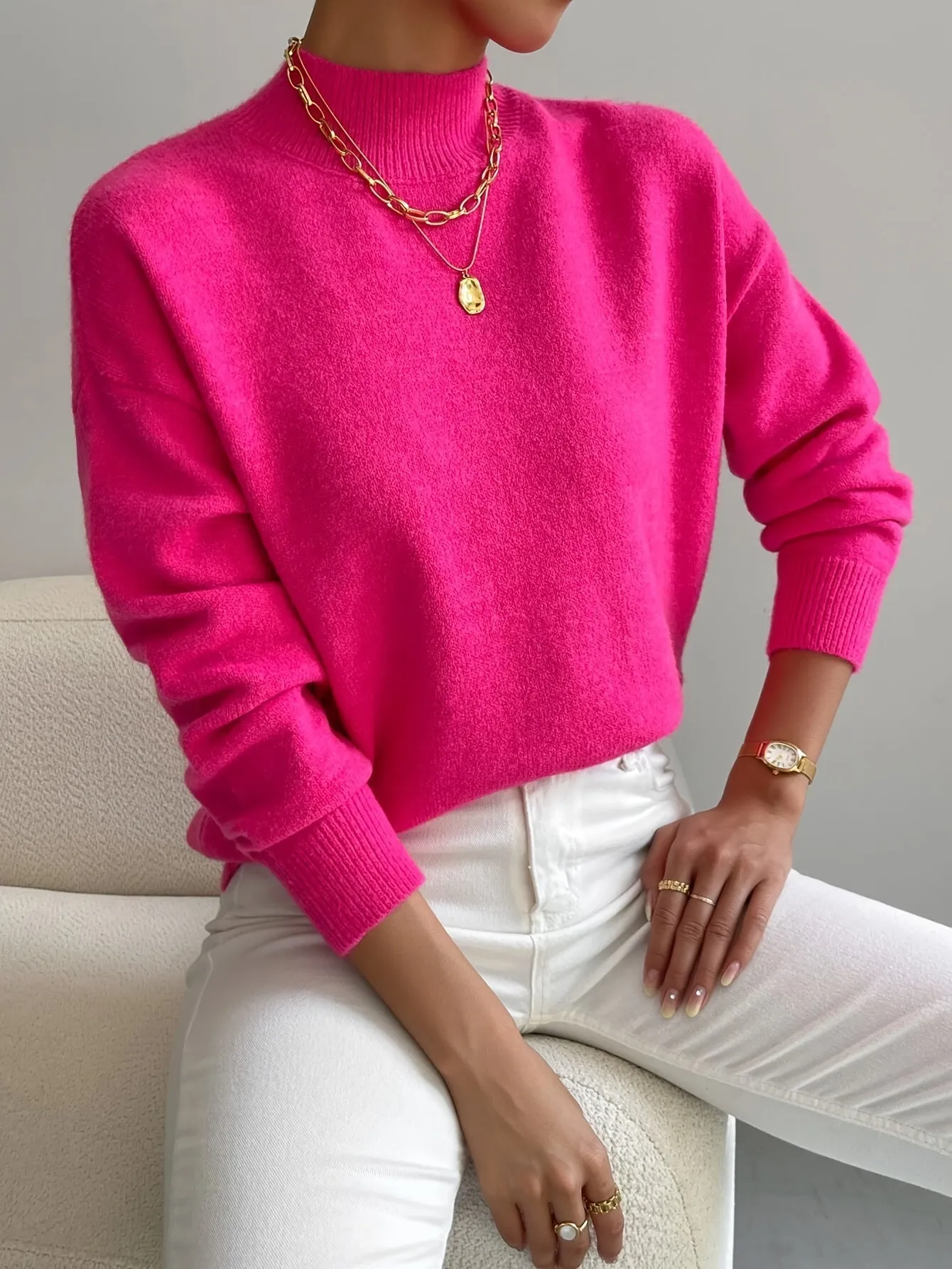 Sanae - Classic High Neck Knit Sweater