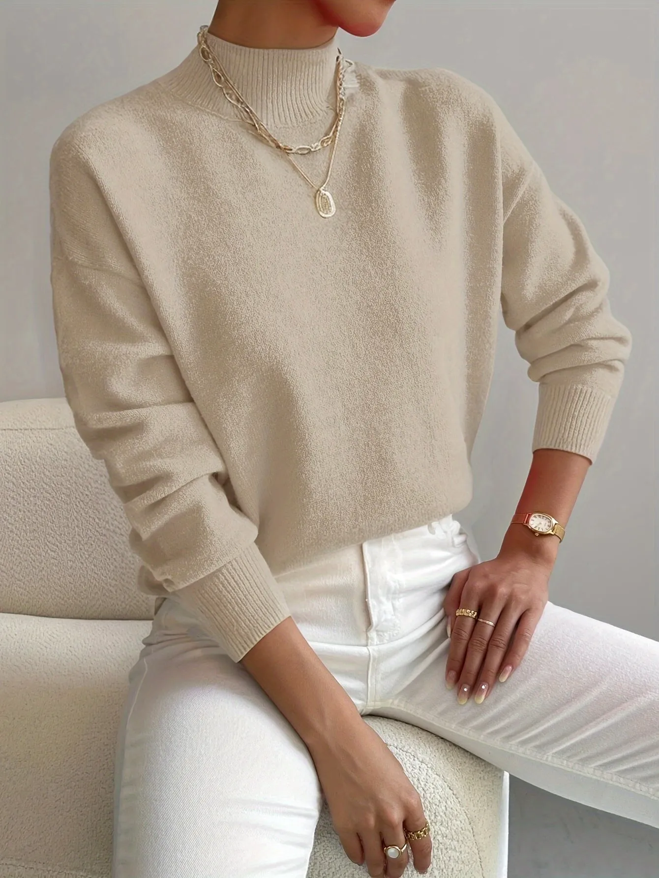Sanae - Classic High Neck Knit Sweater