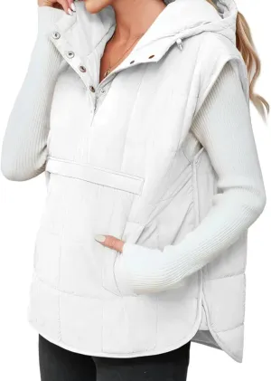 Saodimallsu Womens Quilted Puffer Vest Sleeveless Hoodies Fall Winter Tops with Kangaroo Pockets