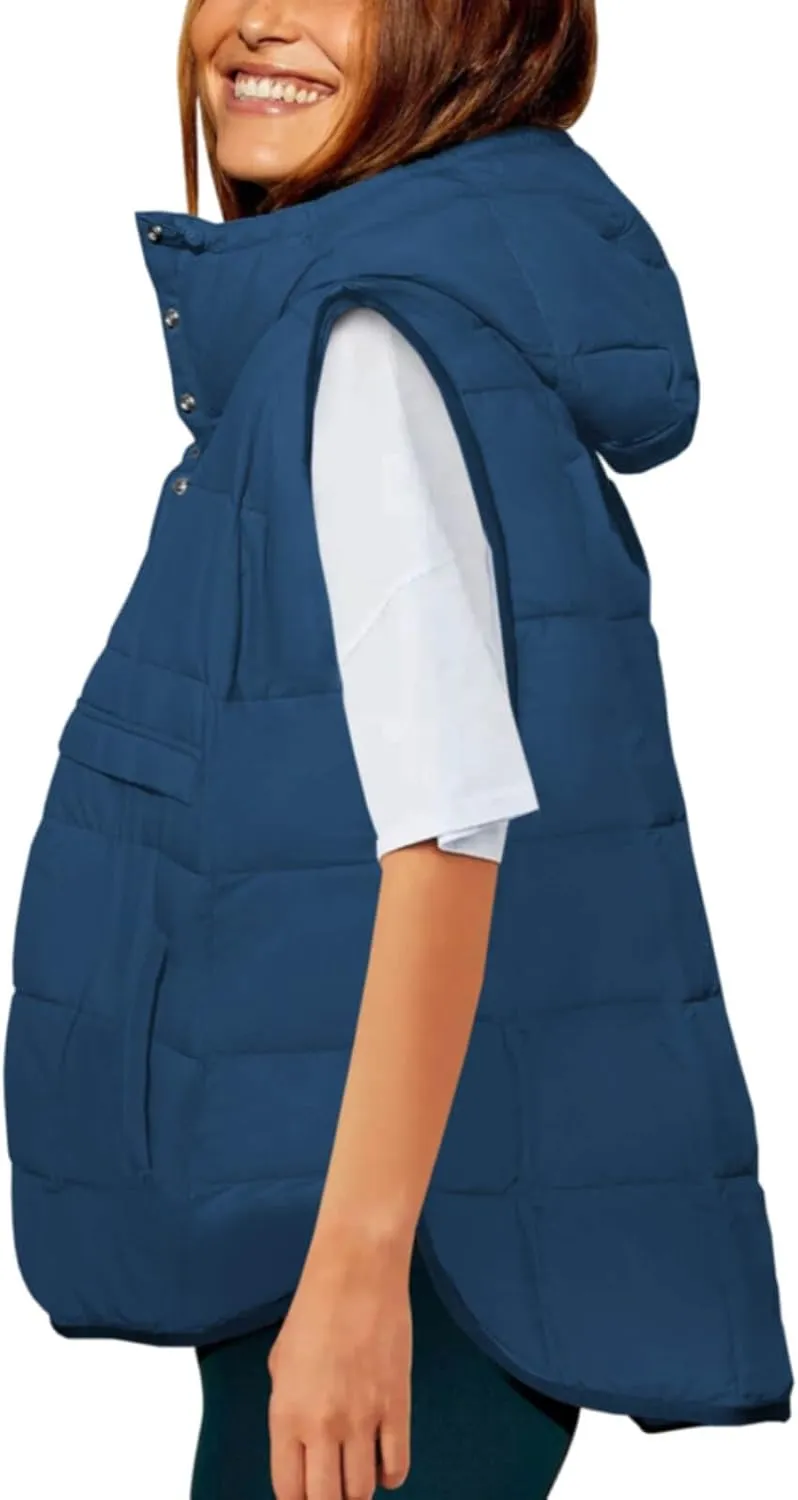 Saodimallsu Womens Quilted Puffer Vest Sleeveless Hoodies Fall Winter Tops with Kangaroo Pockets