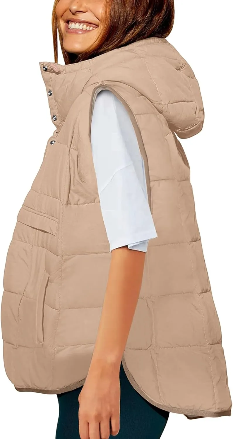 Saodimallsu Womens Quilted Puffer Vest Sleeveless Hoodies Fall Winter Tops with Kangaroo Pockets