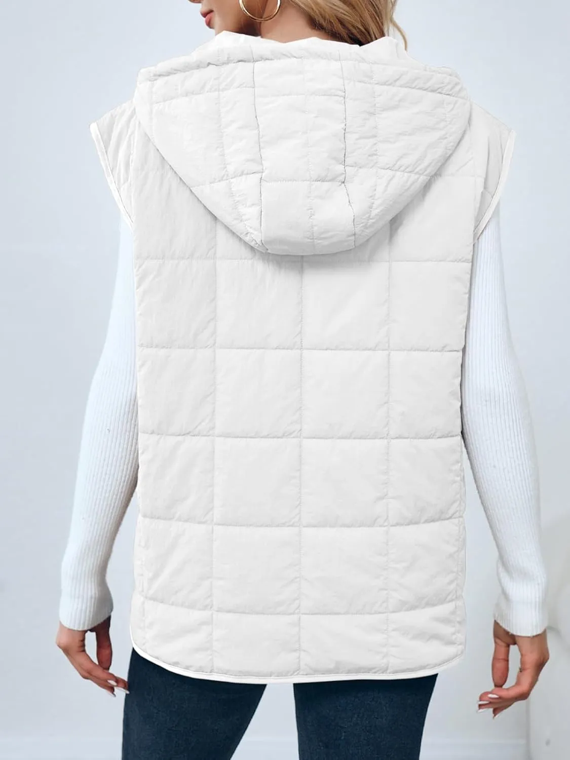 Saodimallsu Womens Quilted Puffer Vest Sleeveless Hoodies Fall Winter Tops with Kangaroo Pockets