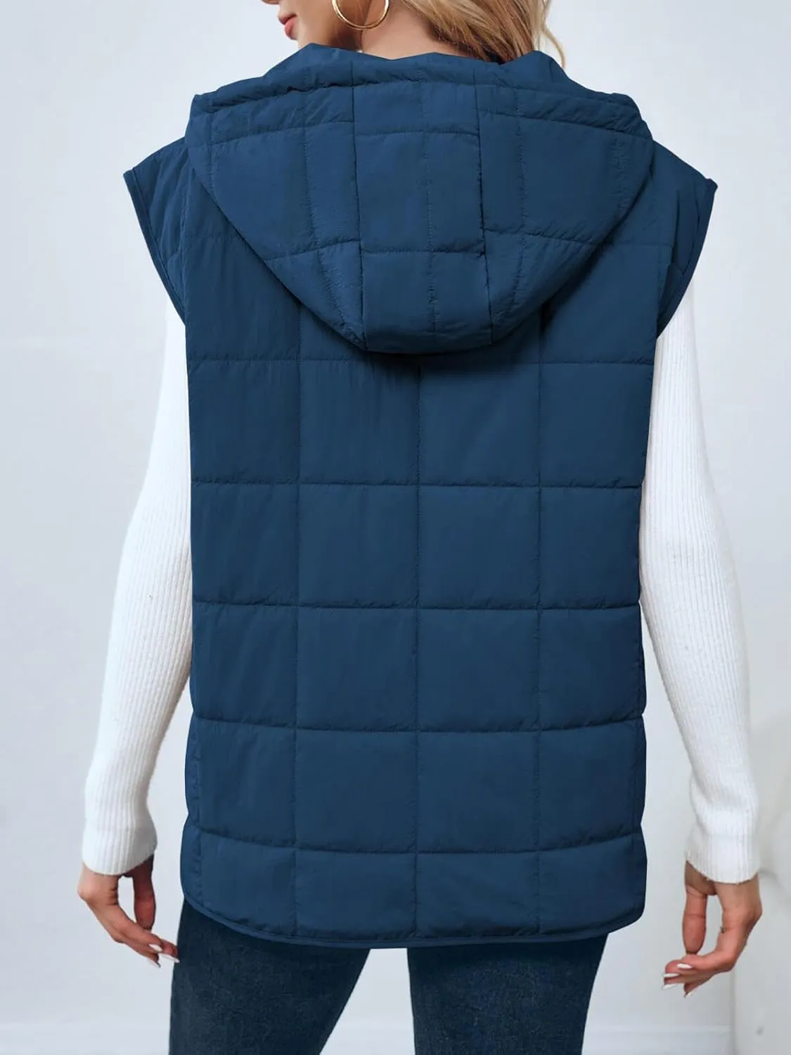 Saodimallsu Womens Quilted Puffer Vest Sleeveless Hoodies Fall Winter Tops with Kangaroo Pockets