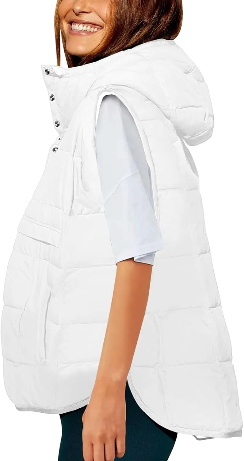 Saodimallsu Womens Quilted Puffer Vest Sleeveless Hoodies Fall Winter Tops with Kangaroo Pockets
