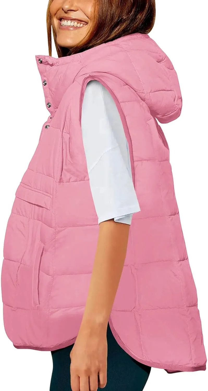 Saodimallsu Womens Quilted Puffer Vest Sleeveless Hoodies Fall Winter Tops with Kangaroo Pockets