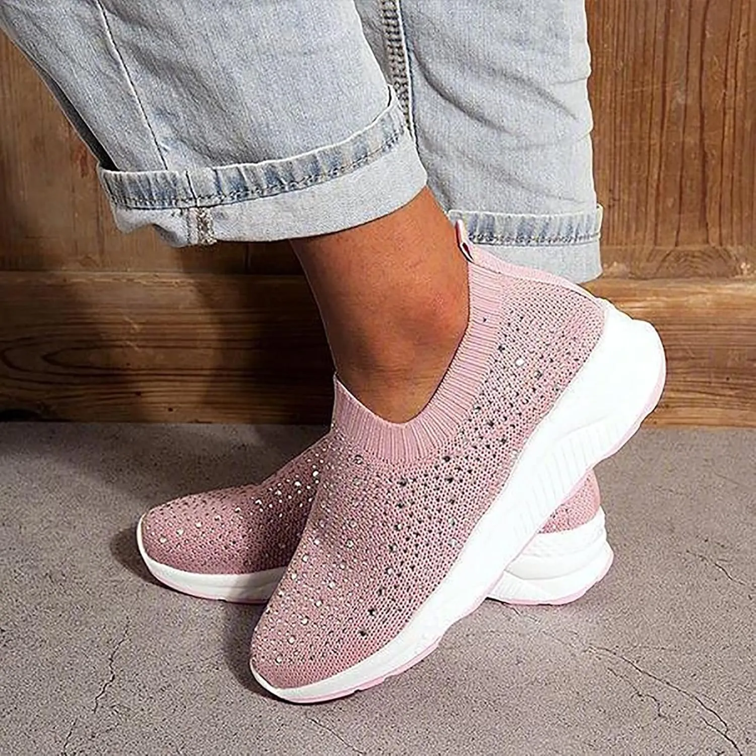 SBGMoSJ Platform Sneakers for Women Nurses Shoes for Women Comfortable Non Slip White Women Slip On Shoes Casual Women's Sneakers Size 8 Wide Comfy Black Shoes for Women Dressy